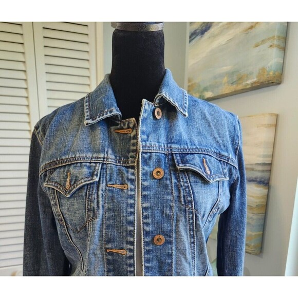 Gap Blue Denim Jean Jacket XS Cotton Classic Trucker Button Front Pockets - Picture 2 of 7